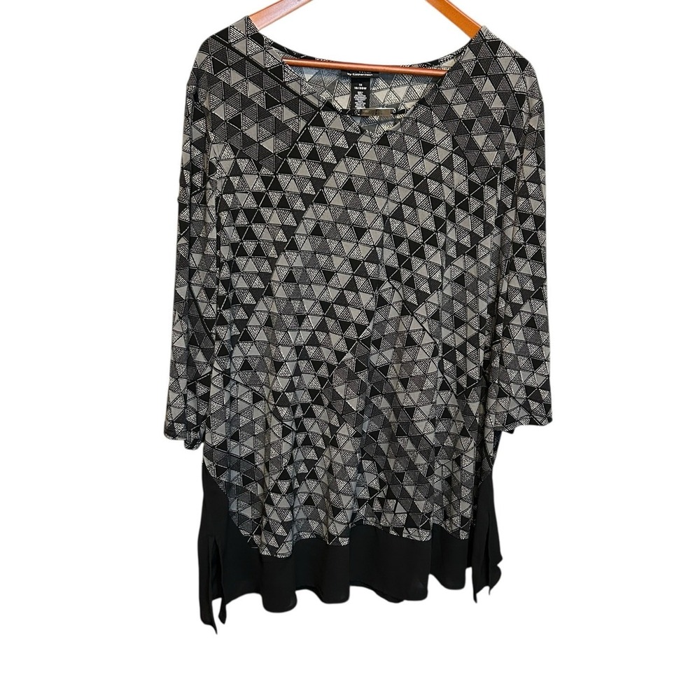Catherines Any Wear Collection Women Geometric Modern Tunic 1X Black Layered Hem